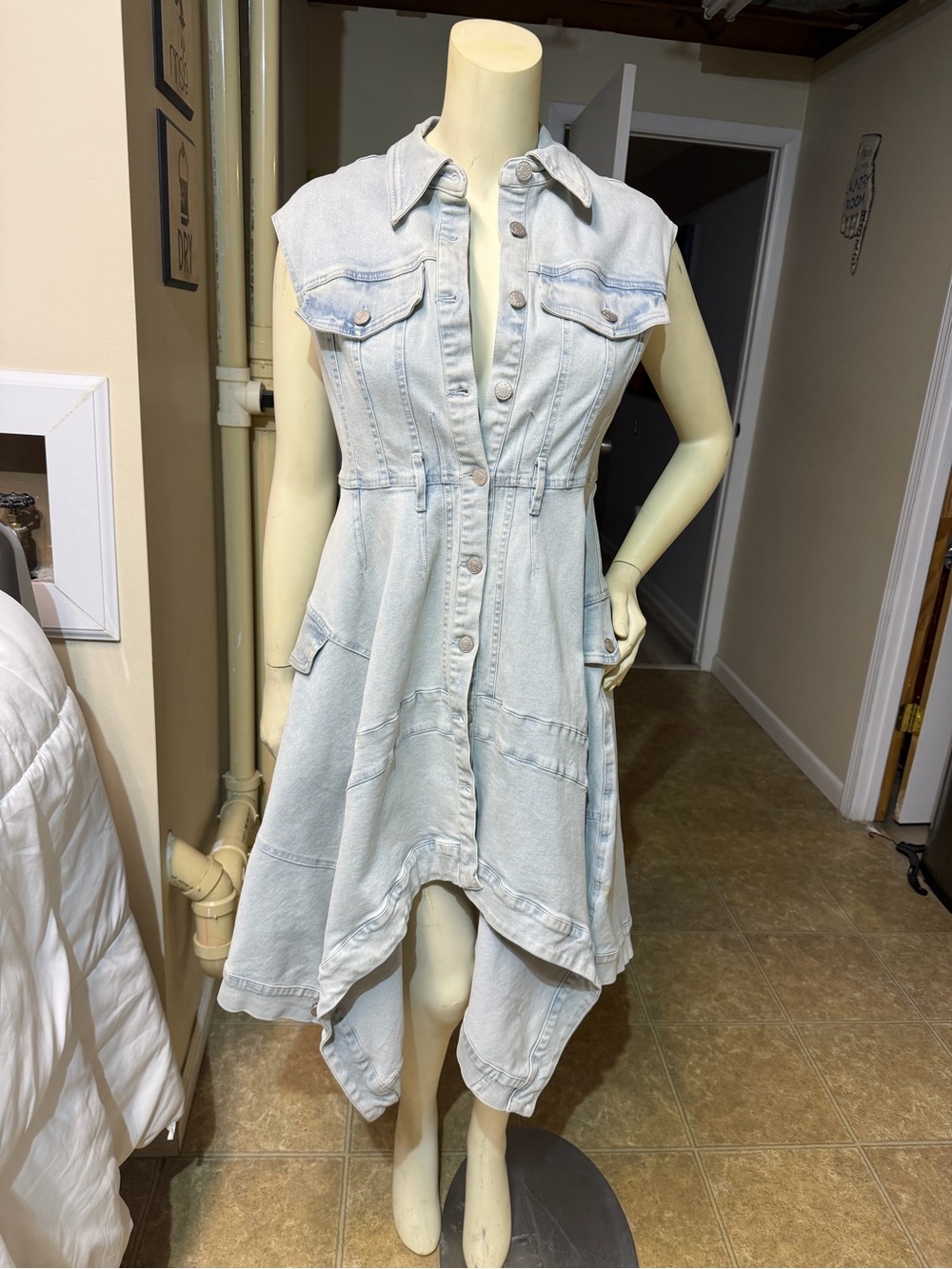 AKIRA Light Wash Denim High-Low Button Dress